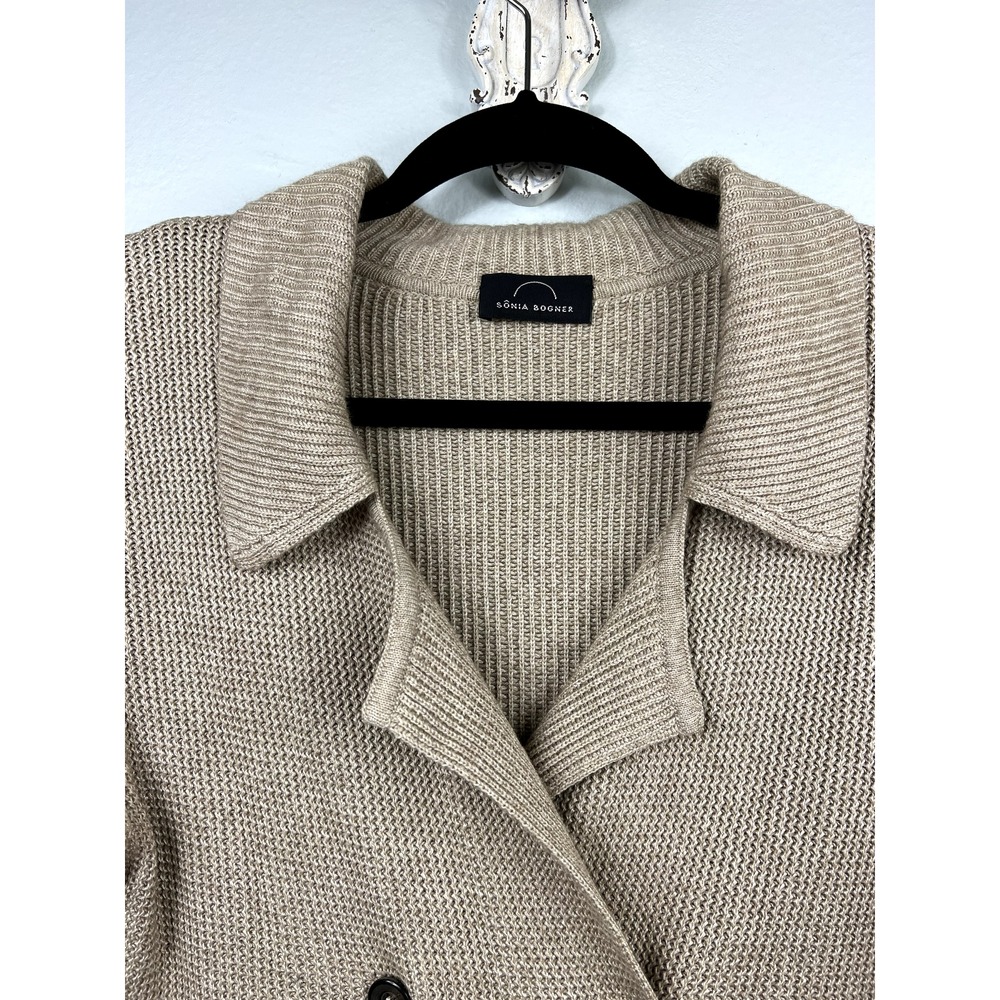 Sonia Bogner Cardigan Sweater The Carlyle Double Breasted Long‎ Tan - Picture 3 of 10